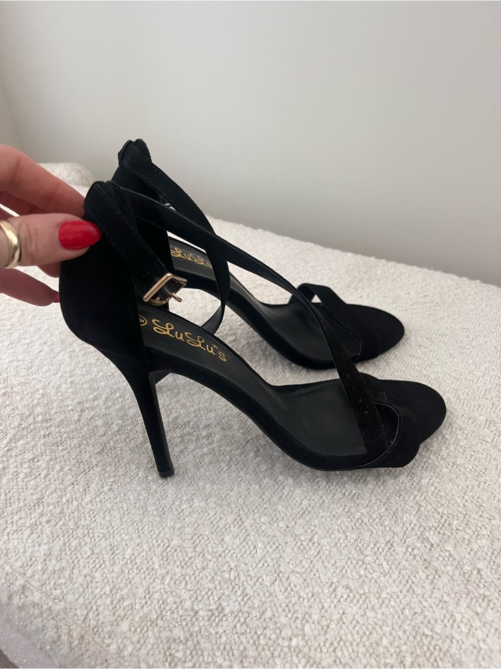 Lulu's Black Suede Strappy Stiletto Heels